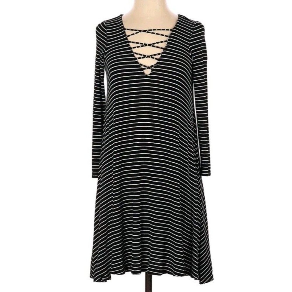 AmericanEagle Soft&Sexy Dress StrapChest Ribbed Knit Black/White Striped sz XS